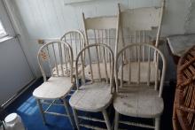 6 ANTIQUE WOODEN CHAIRS PAINTED WHITE