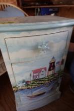 HAND PAINTED NIGHT STAND WITH LIGHTHOUSE SCENE
