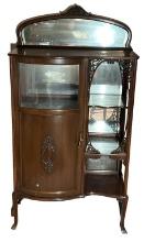 Antique Mahogany Art Novae Curved Front Display