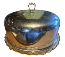 Kromex Kakover Chrome Covered Glass Cake Plate