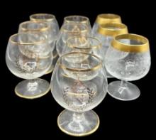 (7) Napoleon Brandy Glasses & (3) Etched Glass