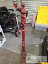 Red Metal Floor Mount Hitching Post Pole with 2 Chain Mounts.