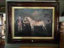 Framed Oil Painting In Frame Measures 30" X 25" English Man And Stallion