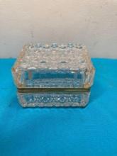 Heavy Vintage French Crystal Glass Trinket Powder, Jewelry Box, Hinged Lid