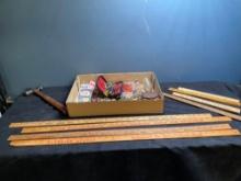Mens lot including rulers, yardsticks, playing cards, old keys and more