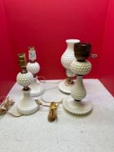 four Hobnail milk glass