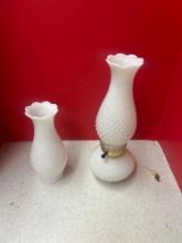 Beautiful milk glass lamp with extra shade
