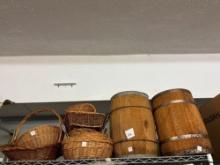 Baskets and two wood barrels kegs