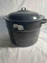 Vintage Large Enamelware Cold Pack 6 Jar Canner With Lid