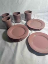 11 Mauve Colored Plastic Plates, 4 Plastic Cups