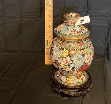 Vintage Oriental Floral Painted Vase W/ Lid