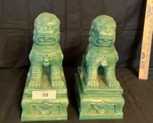 Green Porcelain Foo Dogs Figures