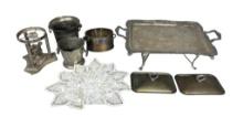 Group Lot of Metalware, Rogers Silverplate, Pressed Glass