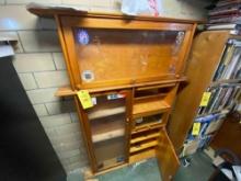 Wood display cabinet, glass doors, shelves