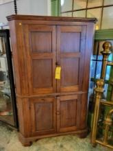 Beautiful antique 4 door corner cupboard with painted interior