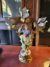 Vintage D. Poloviato Capodimonte Italian figure lamp with metal floral lights