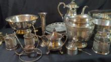 Silver Plated Serving Coffee Tea & Candlestick Lot