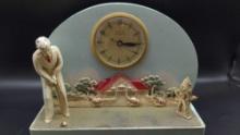 United Self Starting Golf Clubhouse Themed Clock & Porcelain floral lamp
