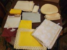 Group of vintage placemats, table runner and napkins