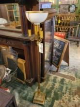 Antique marble base floor lamp with milk glass shade