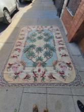 Vintage needlepoint wool rug Monkey Musicians