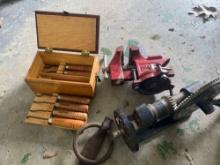 Gunline carving tools, Stanley No. 77 Dowel machine & Fuller bench vice