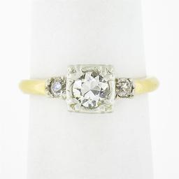 Vintage 14k Two Tone Gold 0.68 ctw Old European Diamond Solitaire Engagement Rin