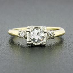 Vintage 14k Two Tone Gold 0.68 ctw Old European Diamond Solitaire Engagement Rin