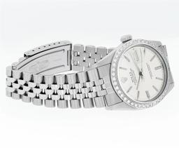 Rolex Mens Stainless Steel 36MM Silver Index White Gold Bezel Datejust Wristwatc