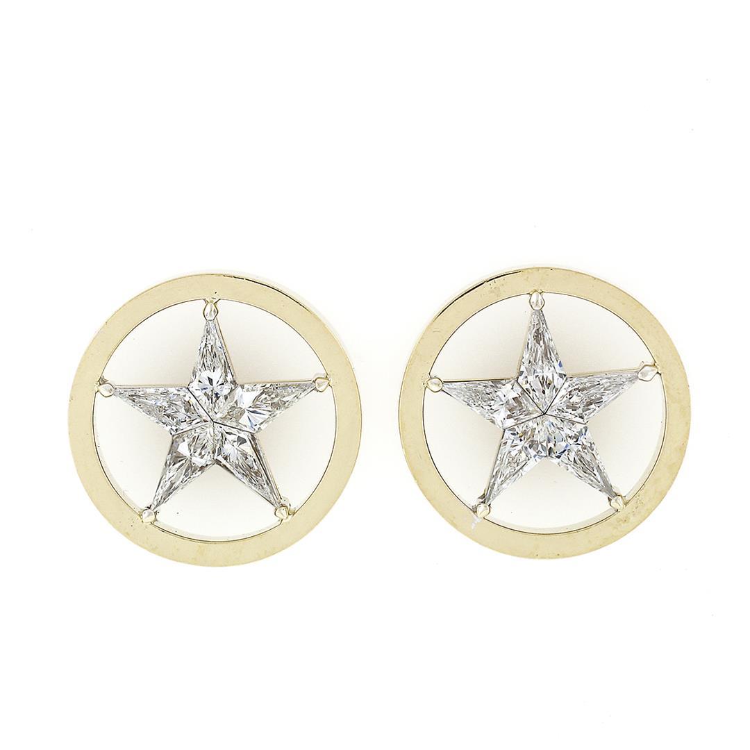 Vintage 18k Gold 2.75 ctw Floating Star Kite Cut Diamond Round Open Stud Earring