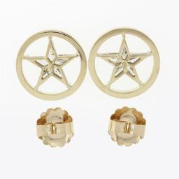 Vintage 18k Gold 2.75 ctw Floating Star Kite Cut Diamond Round Open Stud Earring