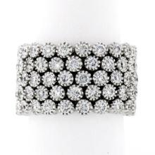 Wide 18K White Gold 2.72 ctw Diamond Flexible Milgrain Honeycomb Cluster Band Ri