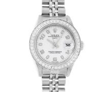 Rolex Ladies Quickset Stainless Steel White Arabic Dial Diamond Bezel Wristwatch