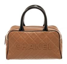 Chanel Brown Black Quilted Caviar Mini Boston Bowler Bag