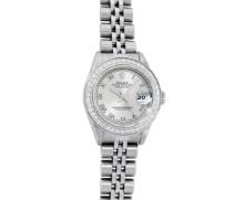 Rolex Ladies Quickset Stainless Steel Gray Roman Stainless Steel Diamond Bezel W