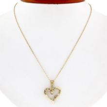 10k Yellow Gold 0.26 ctw Channel Set Round Diamond Open Heart Pendant Necklace