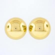 14k Yellow Gold Large Simple 14mm Polished Puffed Round Bead Ball Stud Earrings