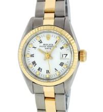 Rolex Ladies 2 Tone White Index 26MM Oyster Band Fluted Wristwatch