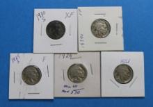 Indian Head 5C Buffalo Nickel Lot - 5 Coins total