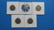 Lot of 5 Liberty Head Nickels - Various Years