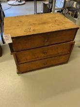 antique unique wood chest with 3 drawers top removable