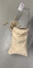 antique wood clothespins and hanging bag