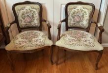 Pair of Matching Italian Needlepoint-Like Arm Chairs