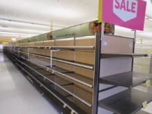 LOZIER GONDOLA SHELVING 84IN TALL 20/20 (1 SIDE BREAD RACKS) 93FT RUN W/4FT END CAPS - SOLD BY THE F