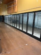 13FT. X 44FT. X 10FT. WALK-IN COOLER W/ 18 GLASS DOORS AND LED LIGHTS KYSOR PANEL SYSTEMS