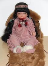 Beautiful Artist-Made Porcelain Sleeping Indigenous Baby Doll on Cradle Board